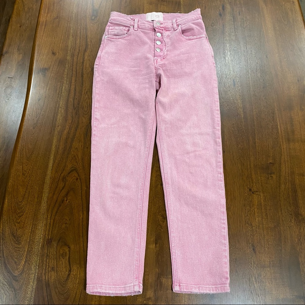Revice Pink High Rise Button Fly Straight Leg Mom Jean Size 26